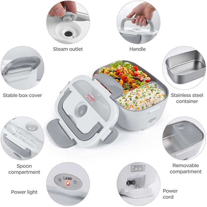 Stainless Steel Electric Heating Lunch Box 12V 24V 110V 220V Car US EU Plug School Picnic Portable Food Warmer Container Heater