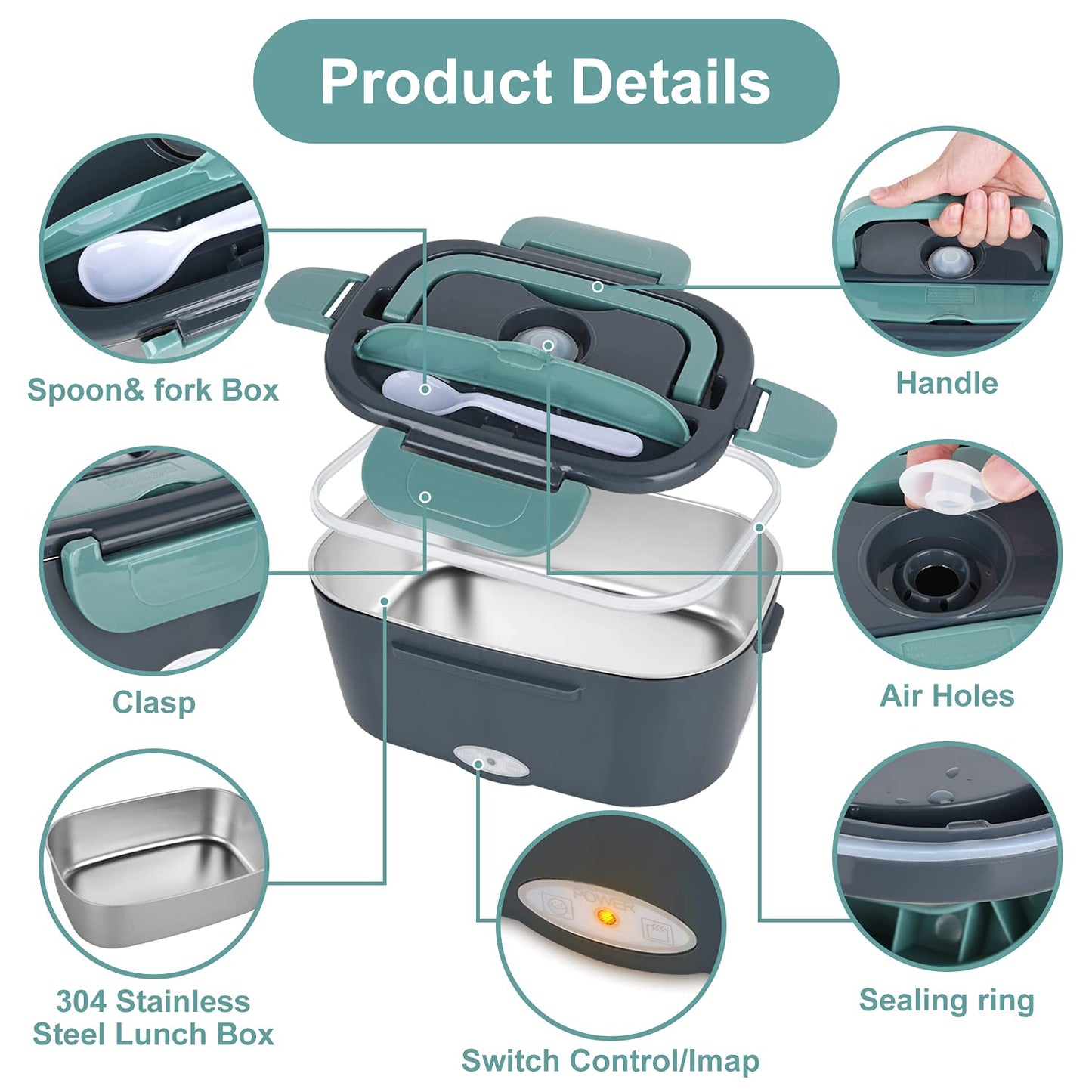 2 in1 Home Car Electric Lunch Box Stainless Steel Food Heating Bento Box 12V 24V 110V 220V Food Heated Warmer Container Set