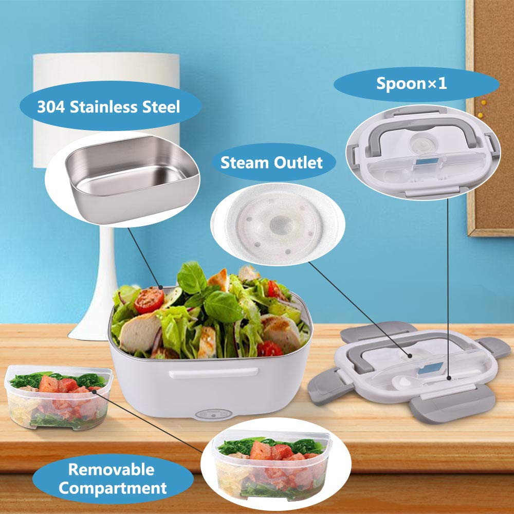 2 in1 Home Car Electric Lunch Box Stainless Steel Food Heating Bento Box 12V 24V 110V 220V Food Heated Warmer Container Set