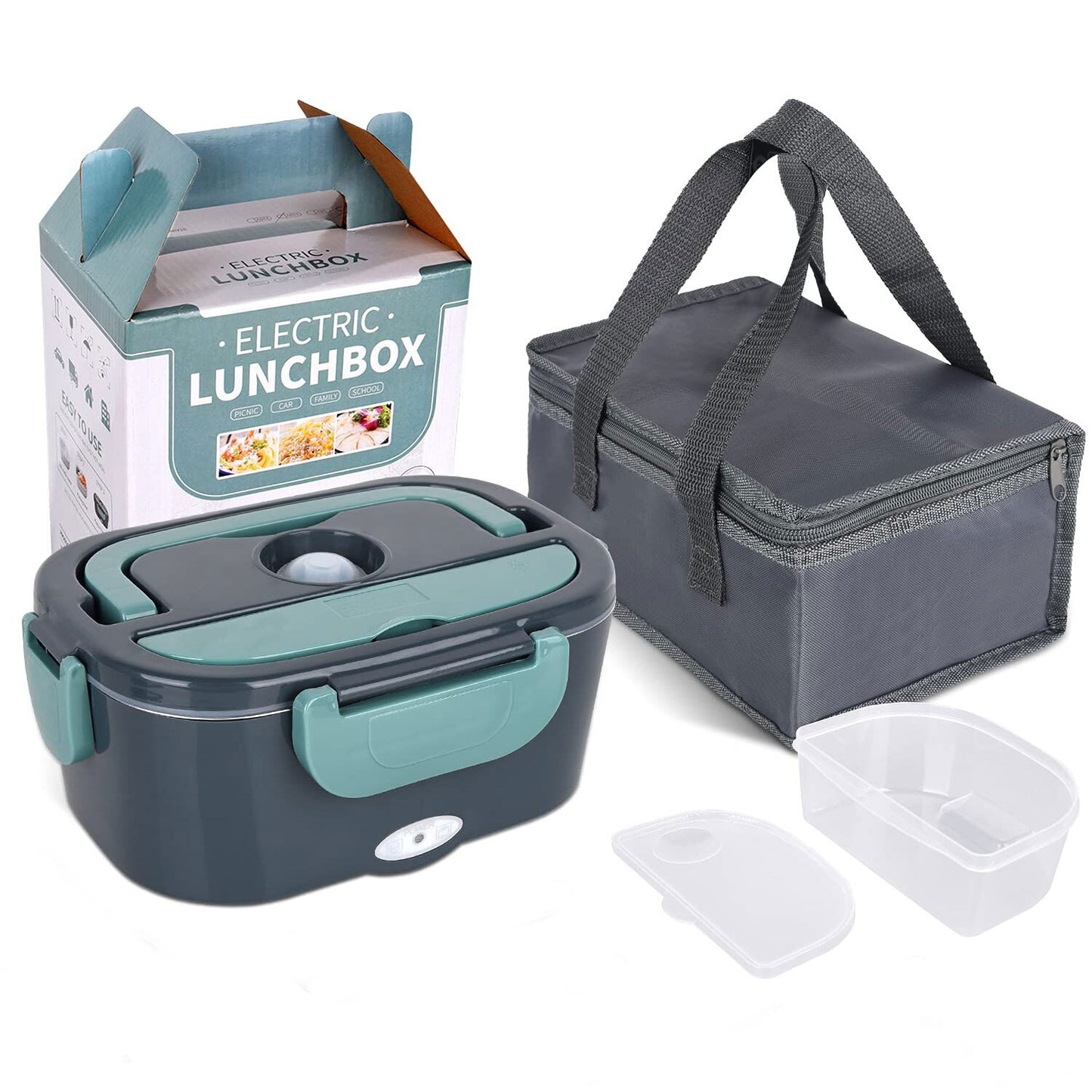 2 in1 Home Car Electric Lunch Box Stainless Steel Food Heating Bento Box 12V 24V 110V 220V Food Heated Warmer Container Set