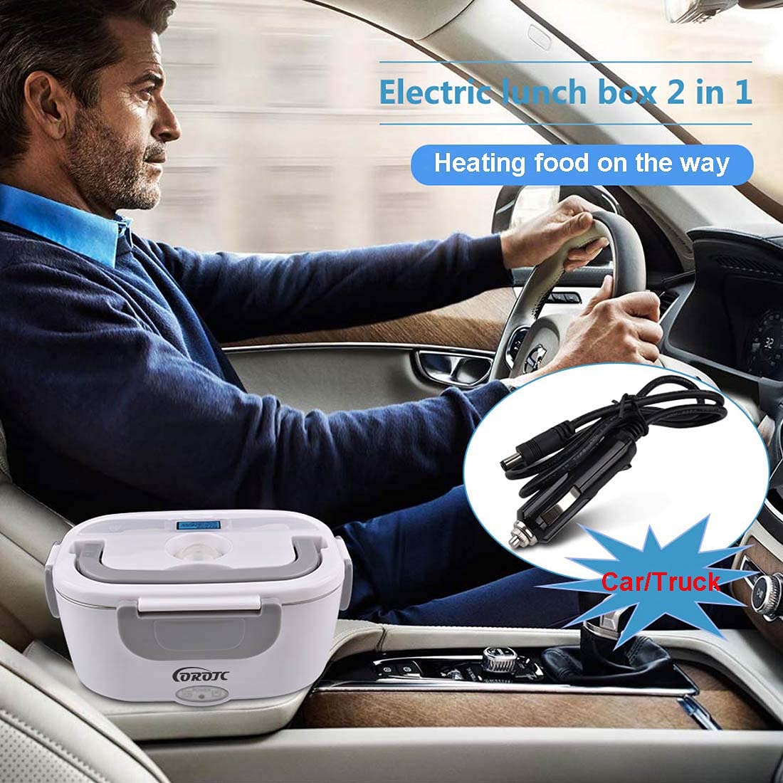 2 in1 Home Car Electric Lunch Box Stainless Steel Food Heating Bento Box 12V 24V 110V 220V Food Heated Warmer Container Set