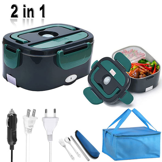 Dual Use 220V 110V 24V 12V Electric Heated Lunch Box Stainless Steel School Car Picnic Food Heating Heater Food Warmer Container